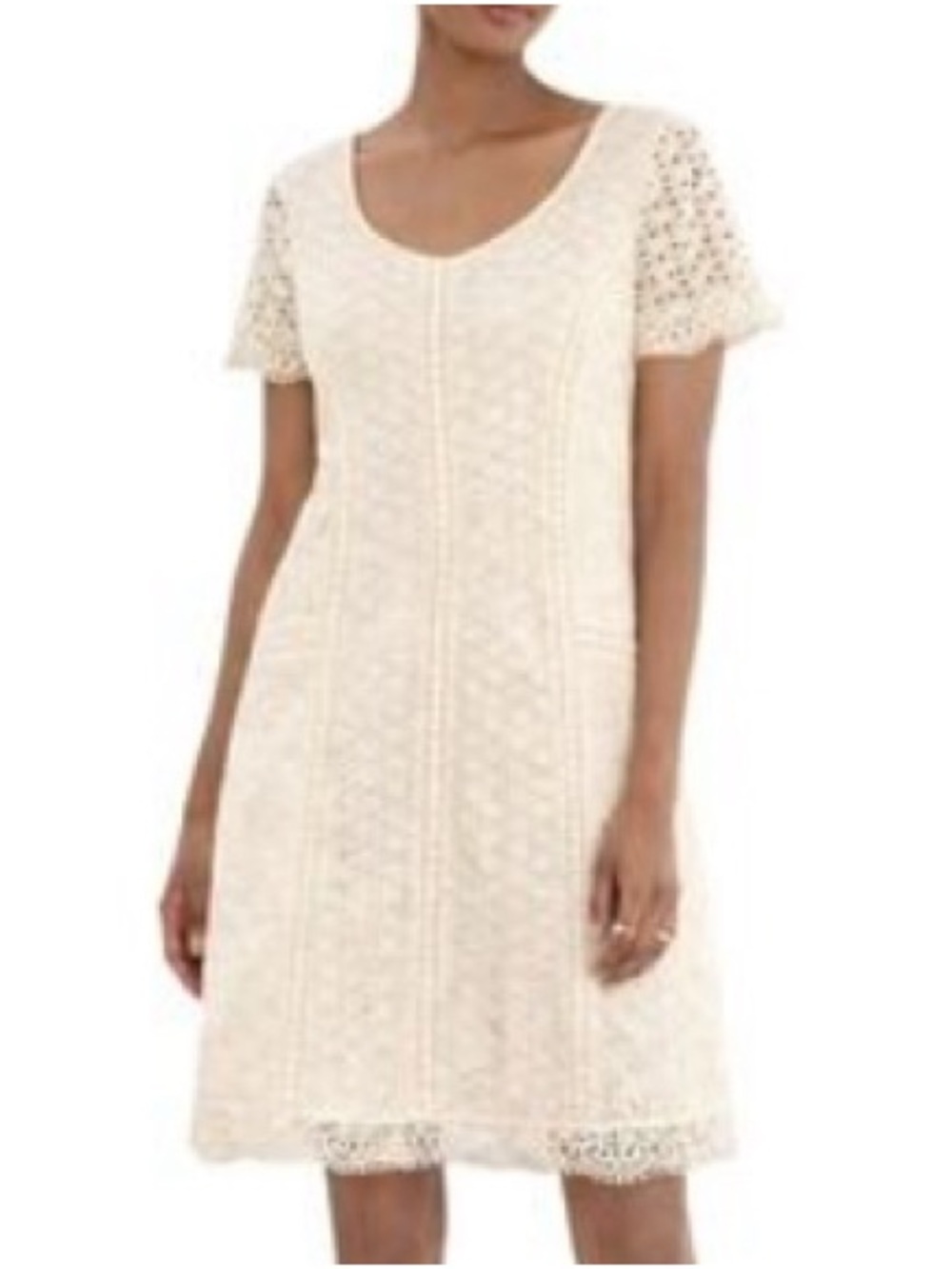 Sundance Prairie Eyelet Cream Lace Short Sleeve Dress 14